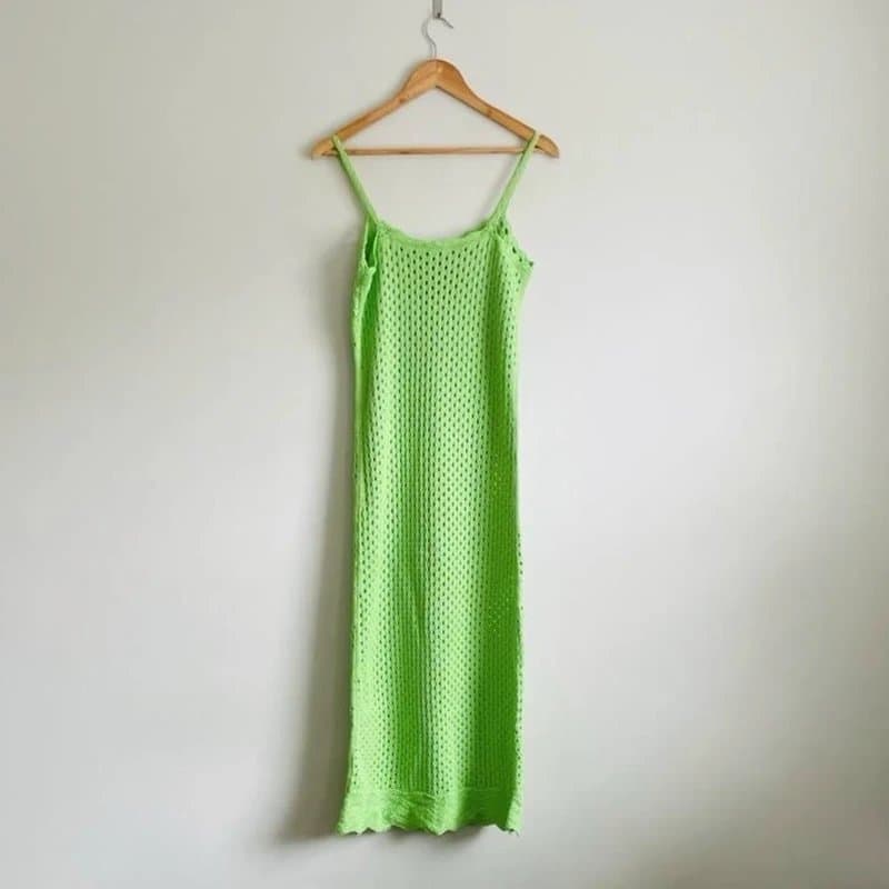 Topshop Topshop green crochet knit midi dress Size Small
