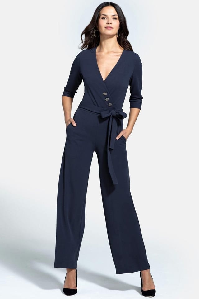 Hot Squash Hot Squash Women's Smart Scuba Jumpsuit with Buttons in Dark Grey - 2