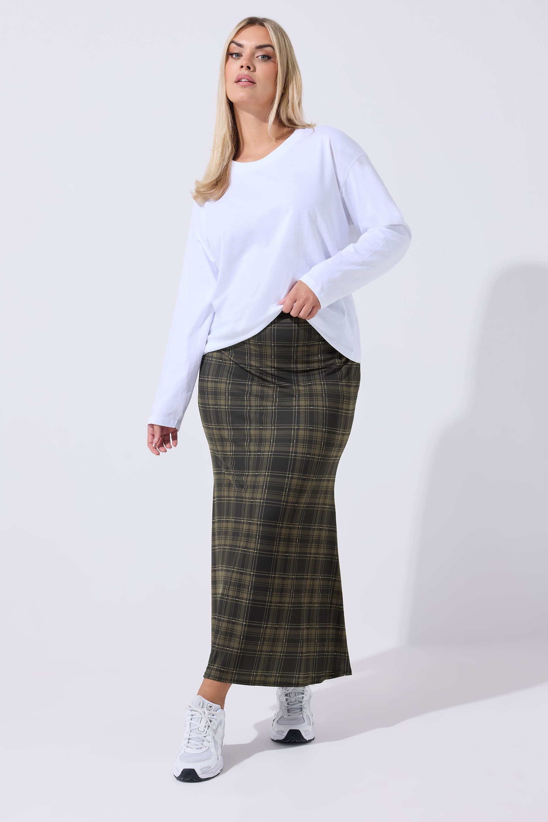 Limited Collection Plus Size Khaki Green Check Skirt