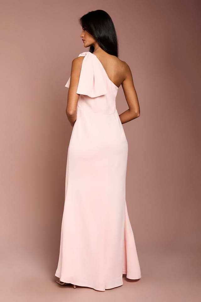 Coast Coast Women's Honoured Petite Bow One Shoulder Maxi Bridesmaid Dress in Blush - 3