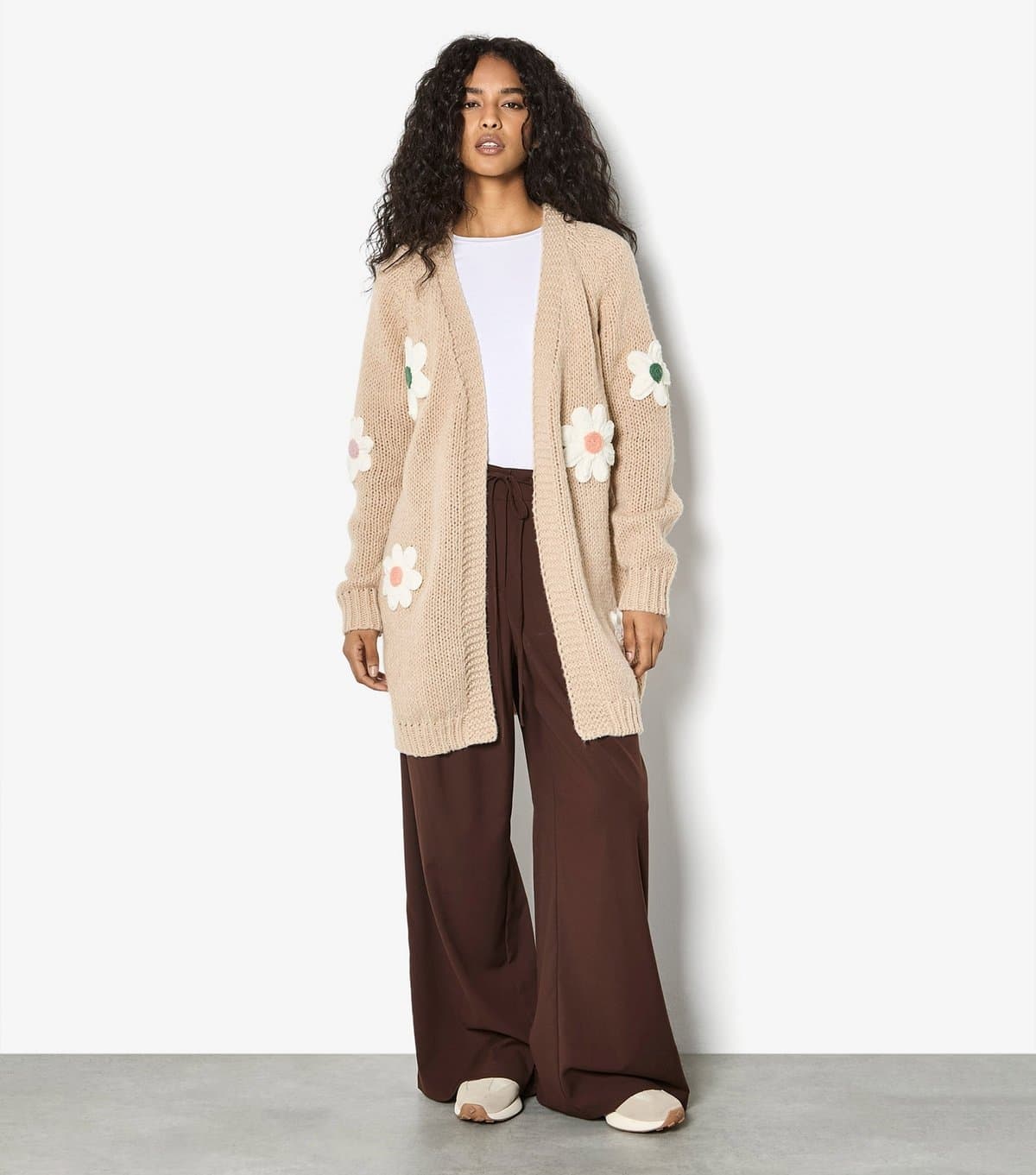 Apricot Women's Stone 3D Daisy Embroidered Open Cardigan Apricot New Look