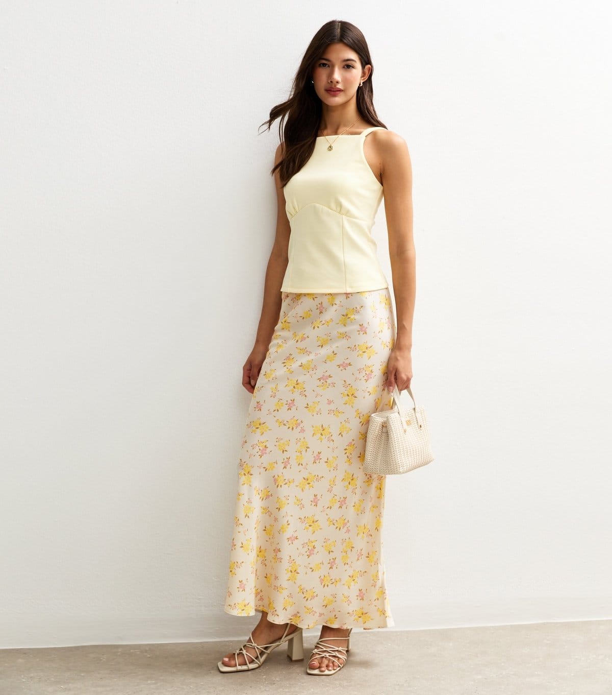 New Look Women's Yellow Floral Print Bias Cut Midi Skirt New Look - 4