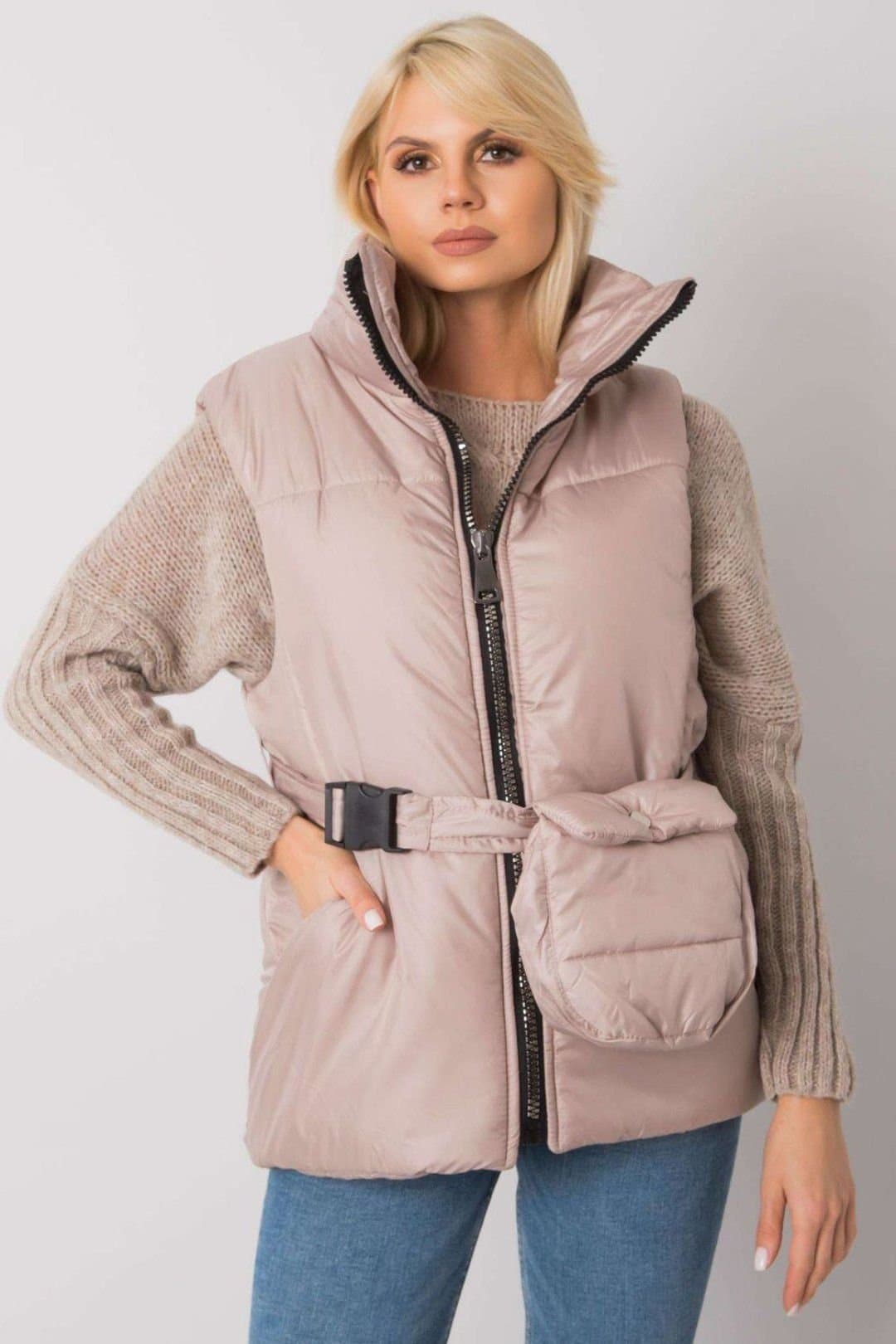 Love Lace Love Lace Women's Beige Down Zip Vest with Belt