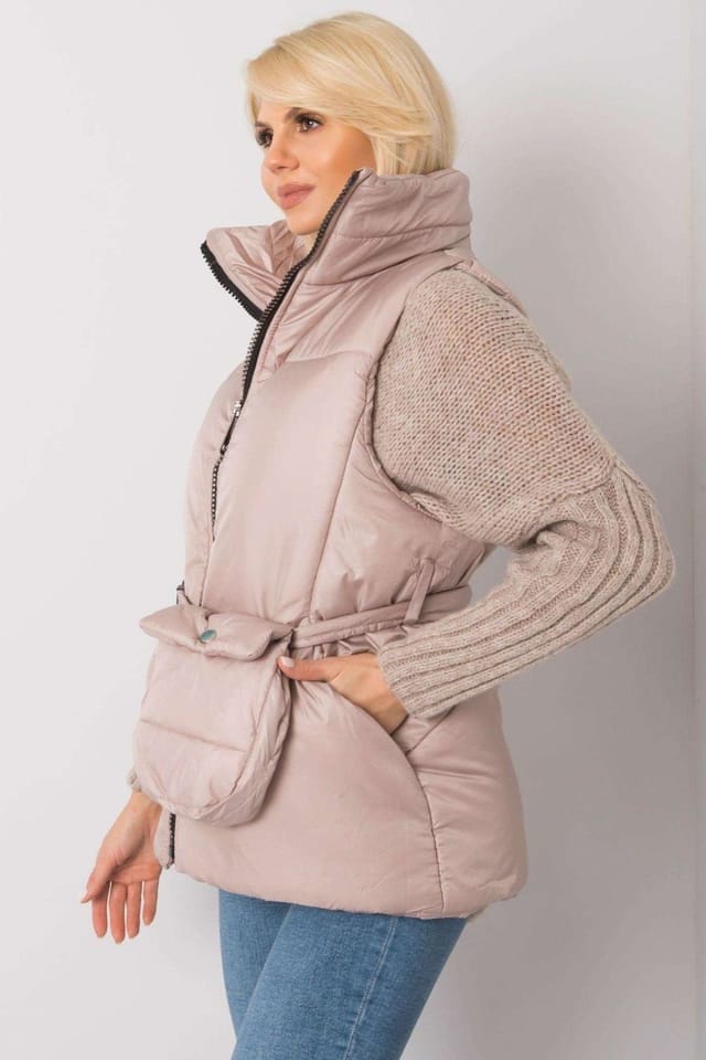 Love Lace Love Lace Women's Beige Down Zip Vest with Belt - 2