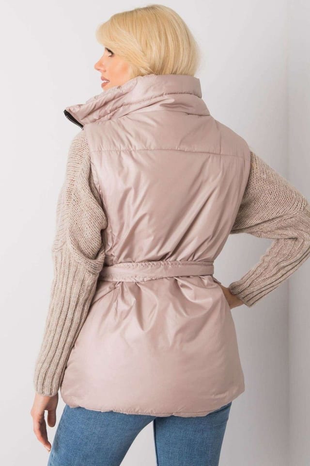 Love Lace Love Lace Women's Beige Down Zip Vest with Belt - 3