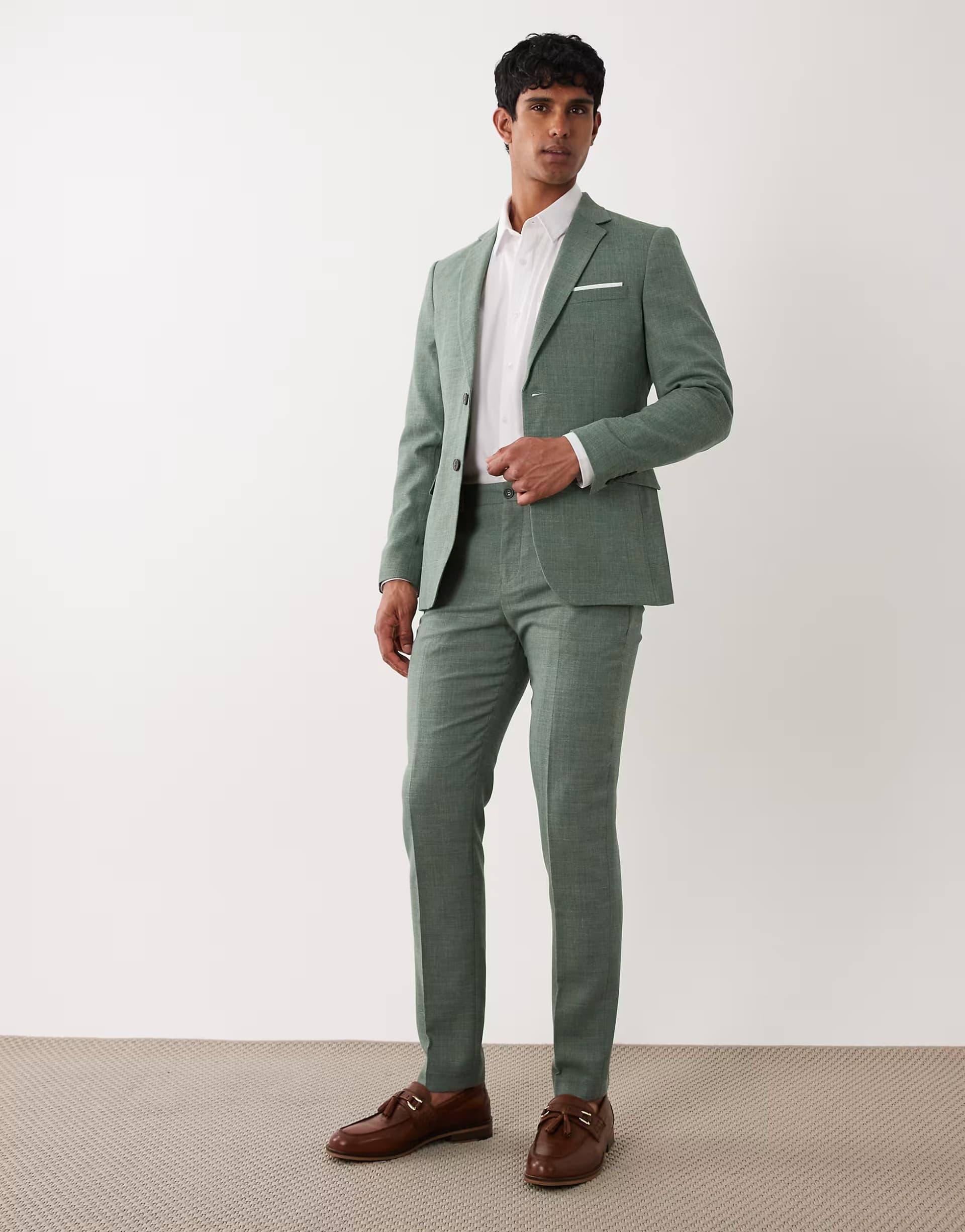 ASOS Selected linen mix slim fit trousers in green