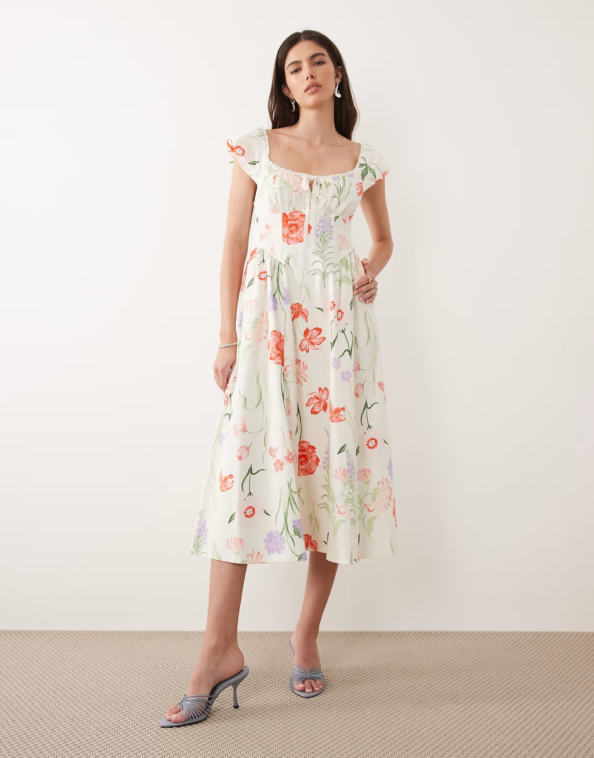 ASOS New Look flower print bengaline midi dress in cream
