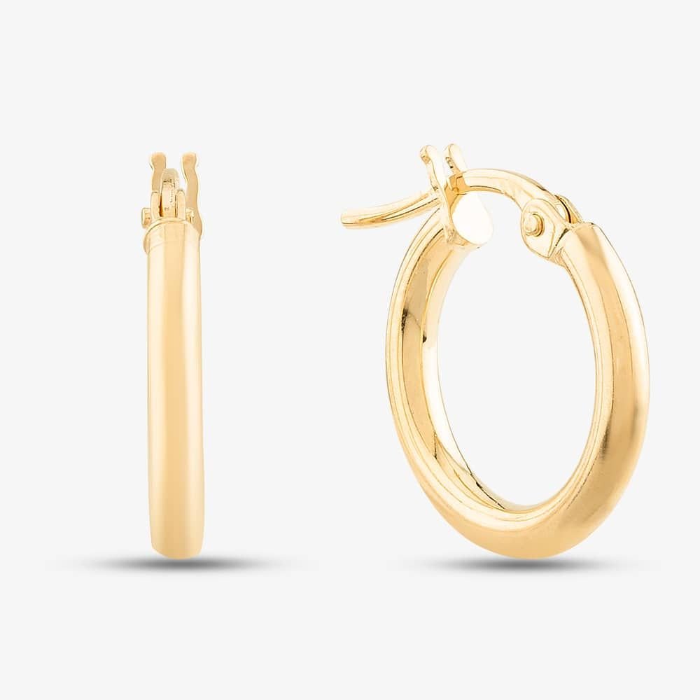 T.H.Baker T.H.Baker Women's 9ct Yellow Gold 14mm Tube Hoop Earrings E550 - 1