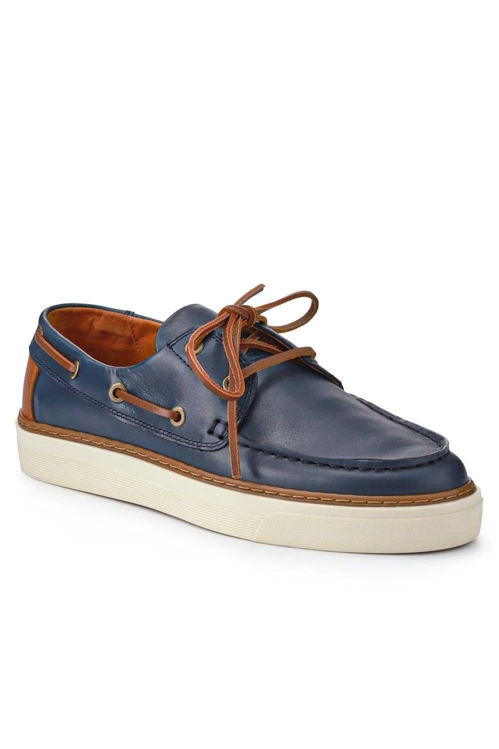 Jones Bootmaker Jones Bootmaker Men's Rhodes Leather Boat Shoes in Navy - 1