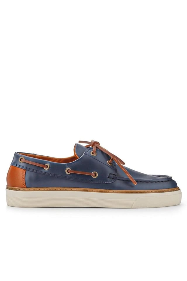 Jones Bootmaker Jones Bootmaker Men's Rhodes Leather Boat Shoes in Navy - 2