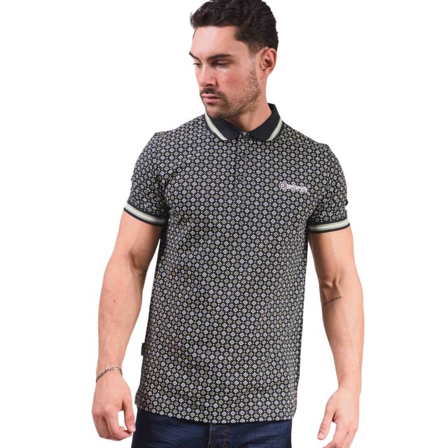 Lambretta Lambretta Men's Geometric Polo Shirt in Navy - 3