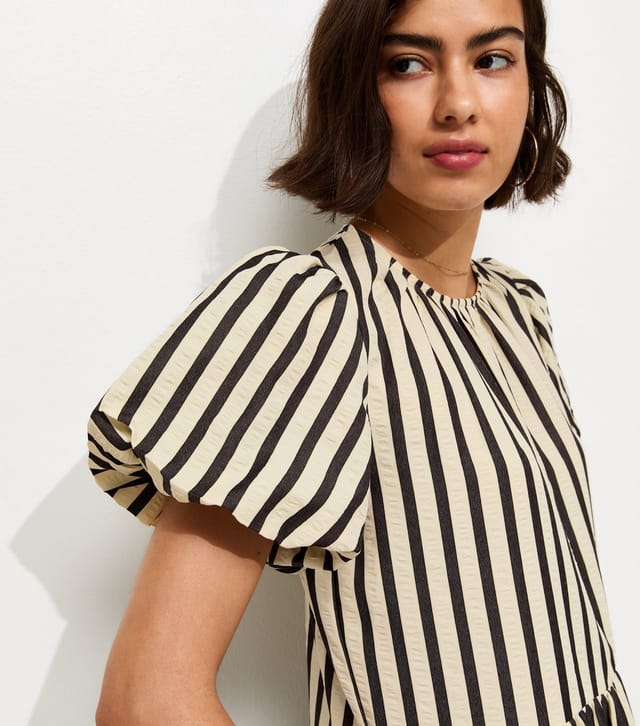 New Look Women's Black Striped Drop Waist Puff Sleeve Midi Dress New Look - 3