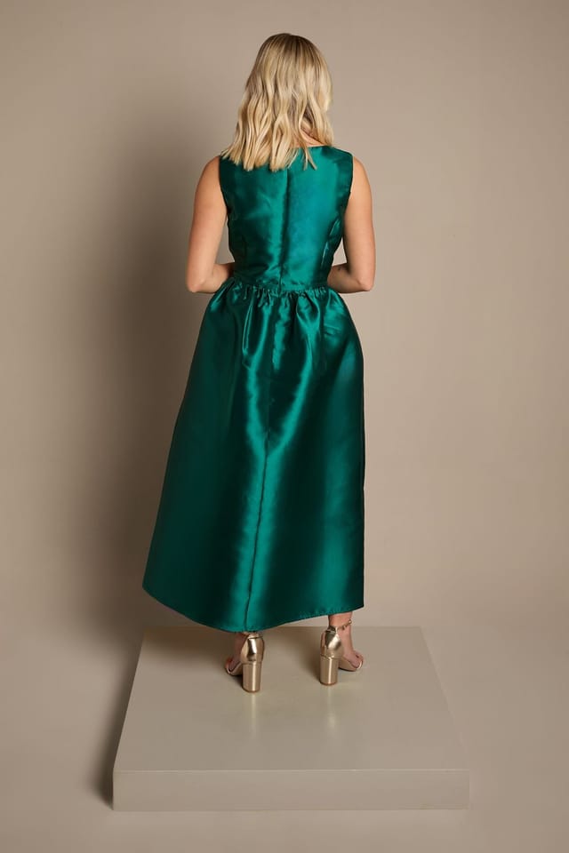 Coast Coast Women's Teen Twill Bow Maxi Bridesmaid Dress in Emerald - 3