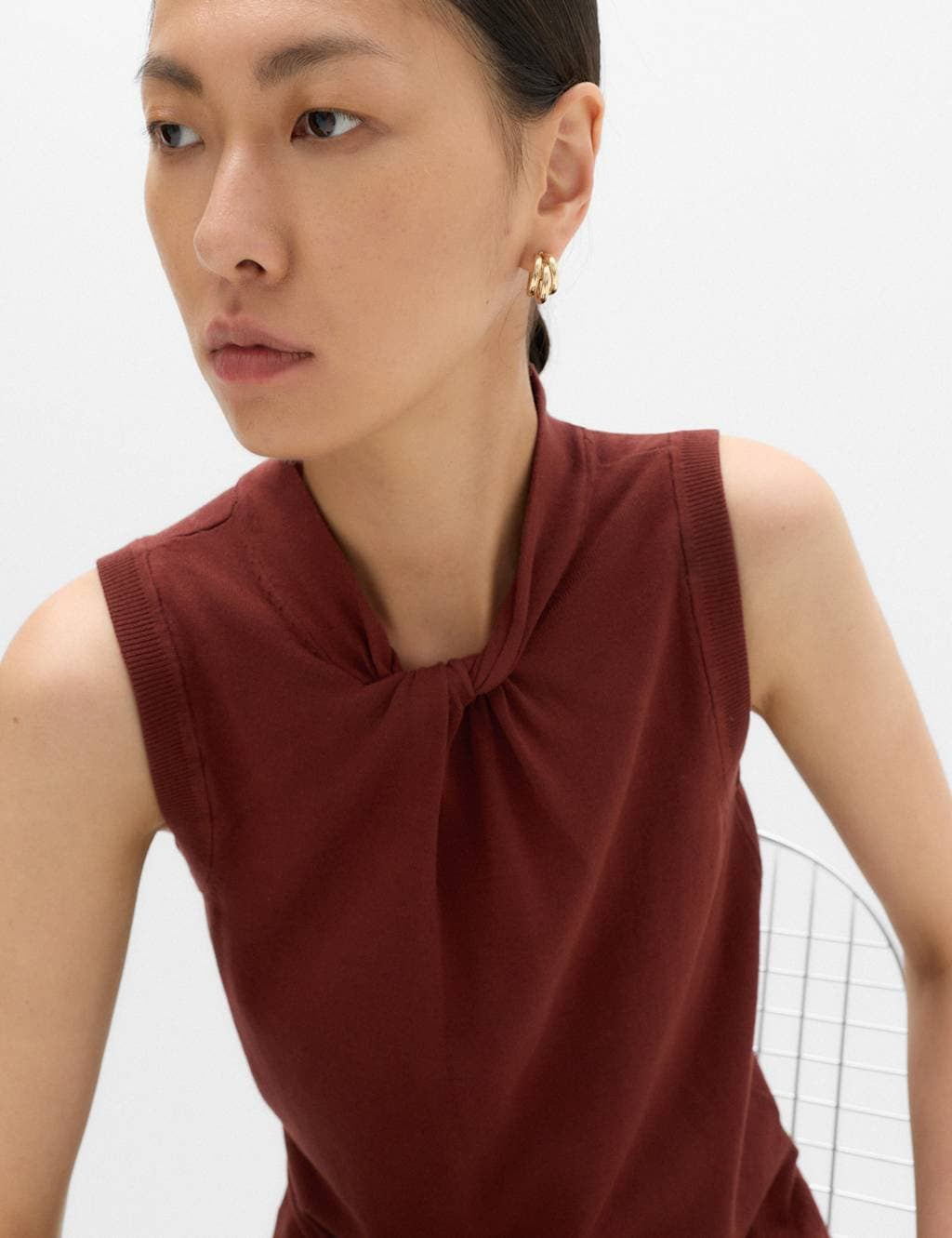 Marks & Spencer M&S Twist Front Slim Knitted Vest Chestnut