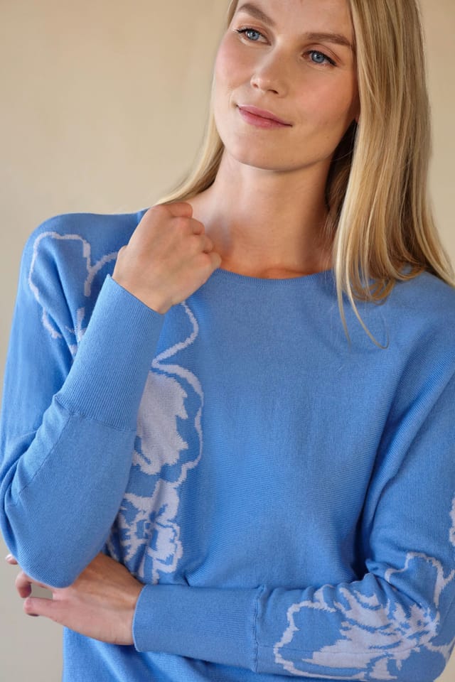 Pure Collection Pure Collection Women's Floral Dolman Jaquard Sweater - 2