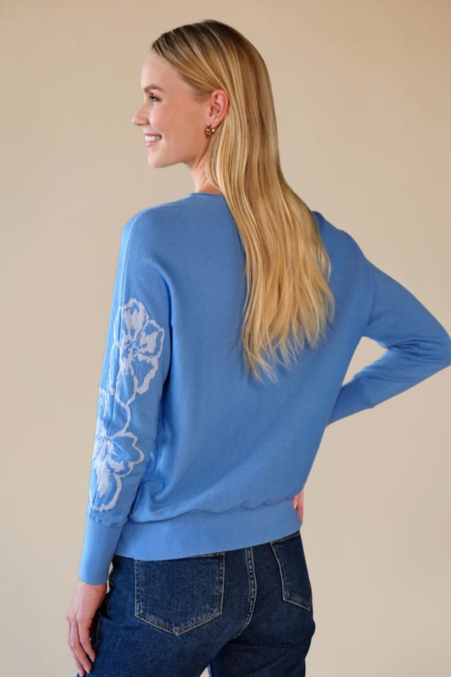 Pure Collection Pure Collection Women's Floral Dolman Jaquard Sweater - 3