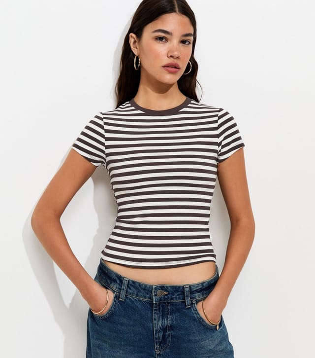 New Look Women's Brown Cotton Rich Stripe Baby Tee New Look - 2