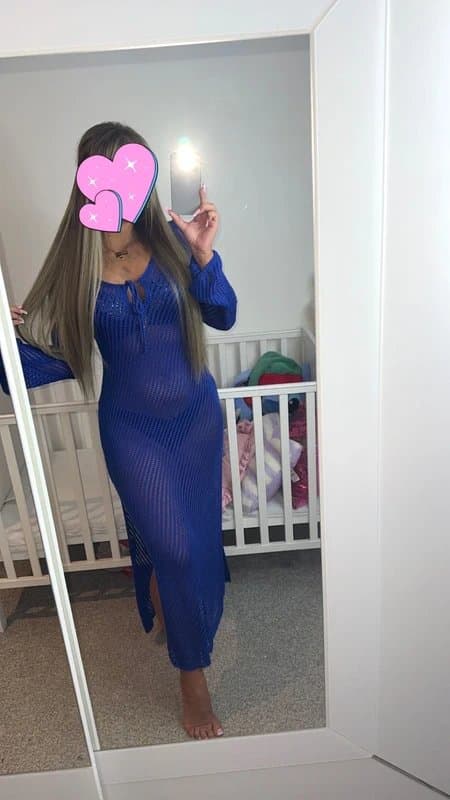 New Look Blue crotchet neck tie maxi dress