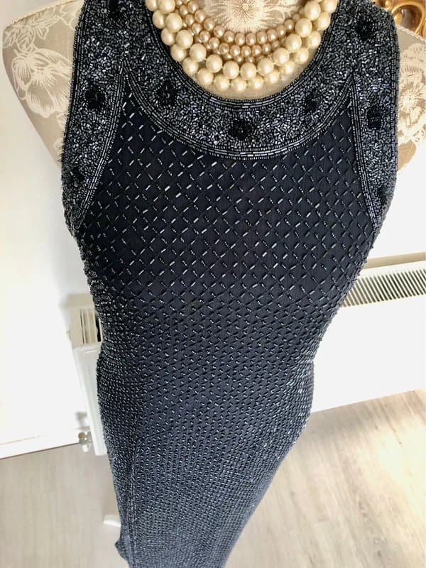 House of Fraser Stunning House of Fraser Y2K Vintage Style Navy Beaded Maxi Long Gown Dress
