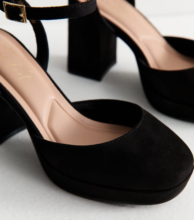 New Look Women's Black Faux Suede Platform Pumps Vegan New Look - 3