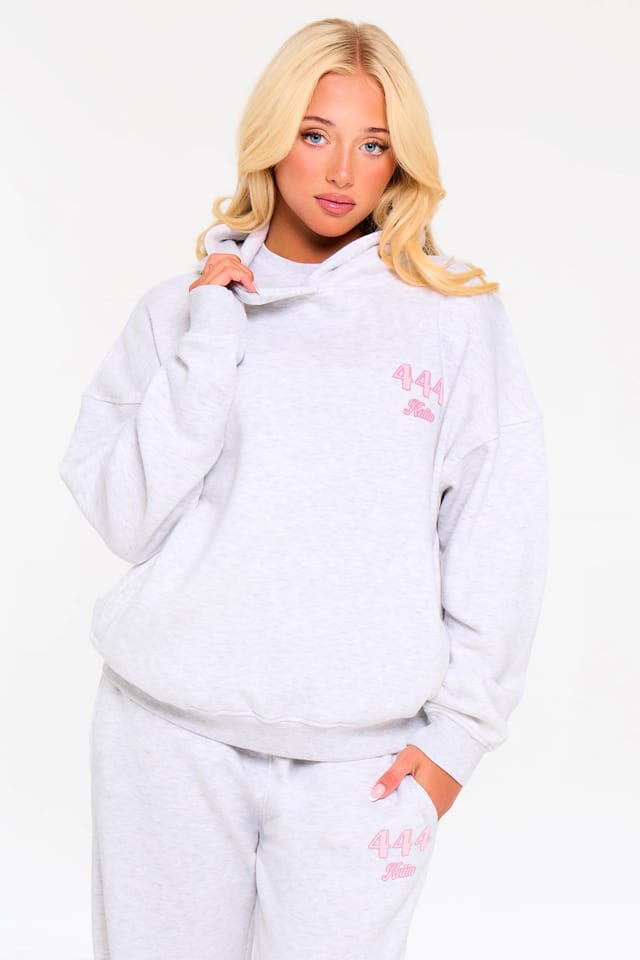Kaiia Kaiia Bubble Icon Oversized Hoodie Light Grey Marl & Pink - 2