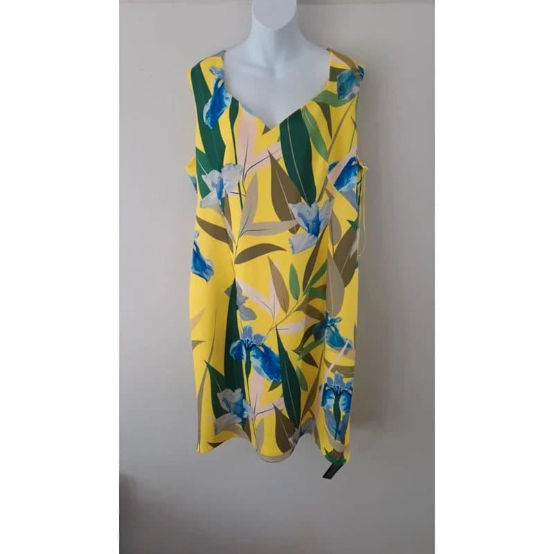 Roman Roman Yellow floral scuba neck womens midi dress UK size 20 brand new with tags