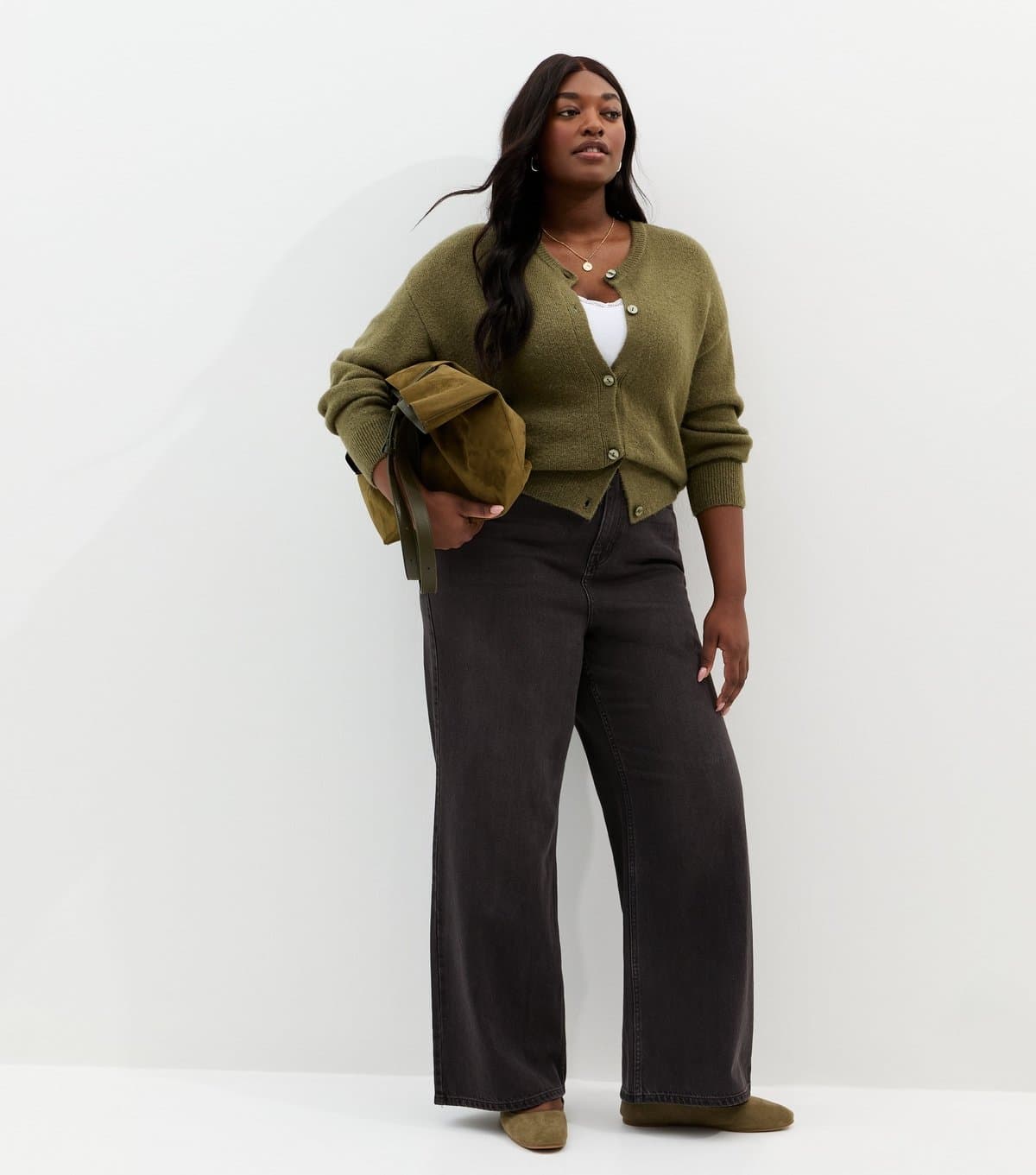 New Look Women's Plus Size Black Adalae High Waist Wide Leg Jeans Curves New Look