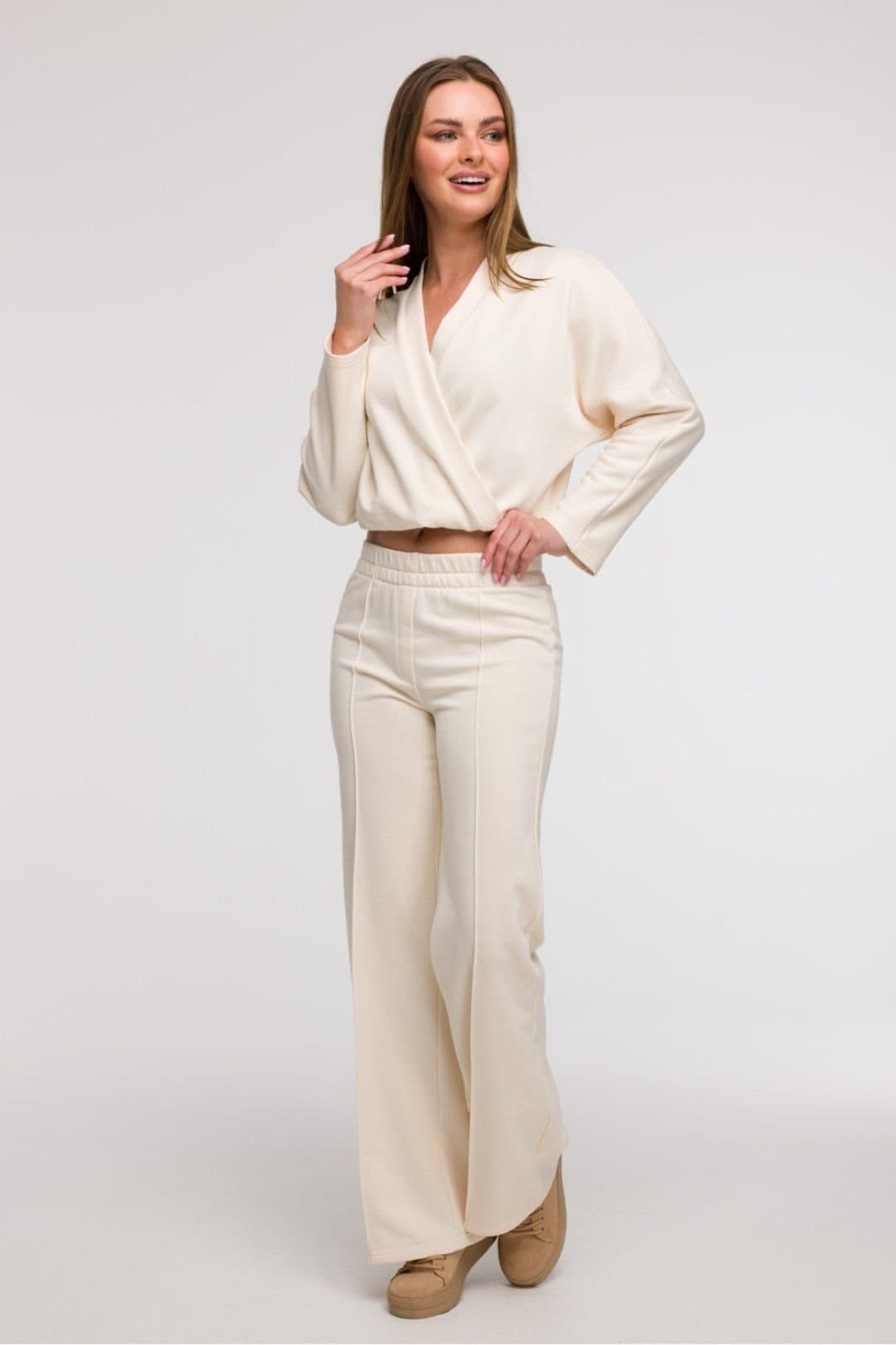 Love Lace Love Lace Women's Wide Leg Sweatpants Tracksuit Trousers in Beige