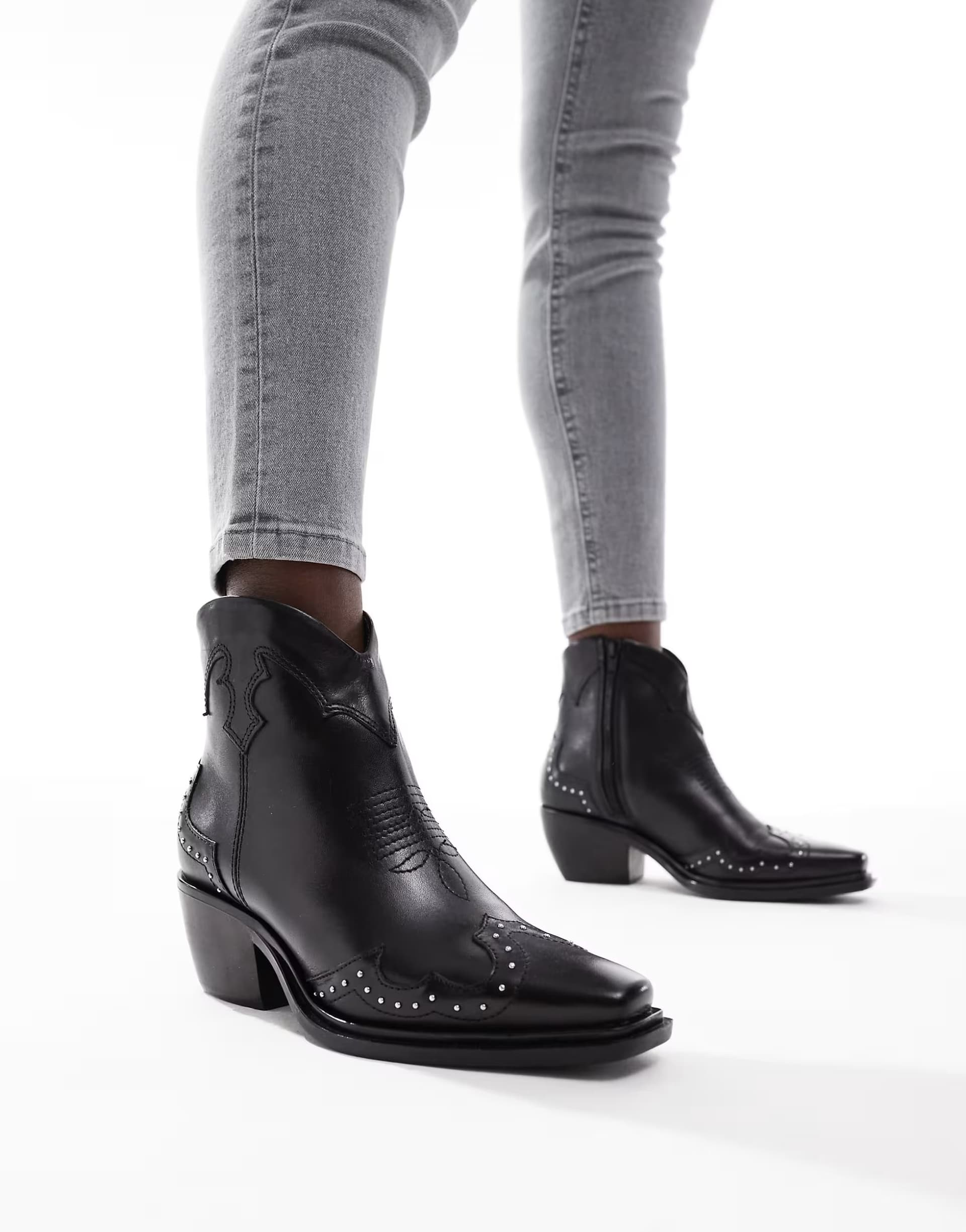 ASOS OFF THE HOOK 'GRANGE' Block Heel High- Ankle Leather Boots in Black