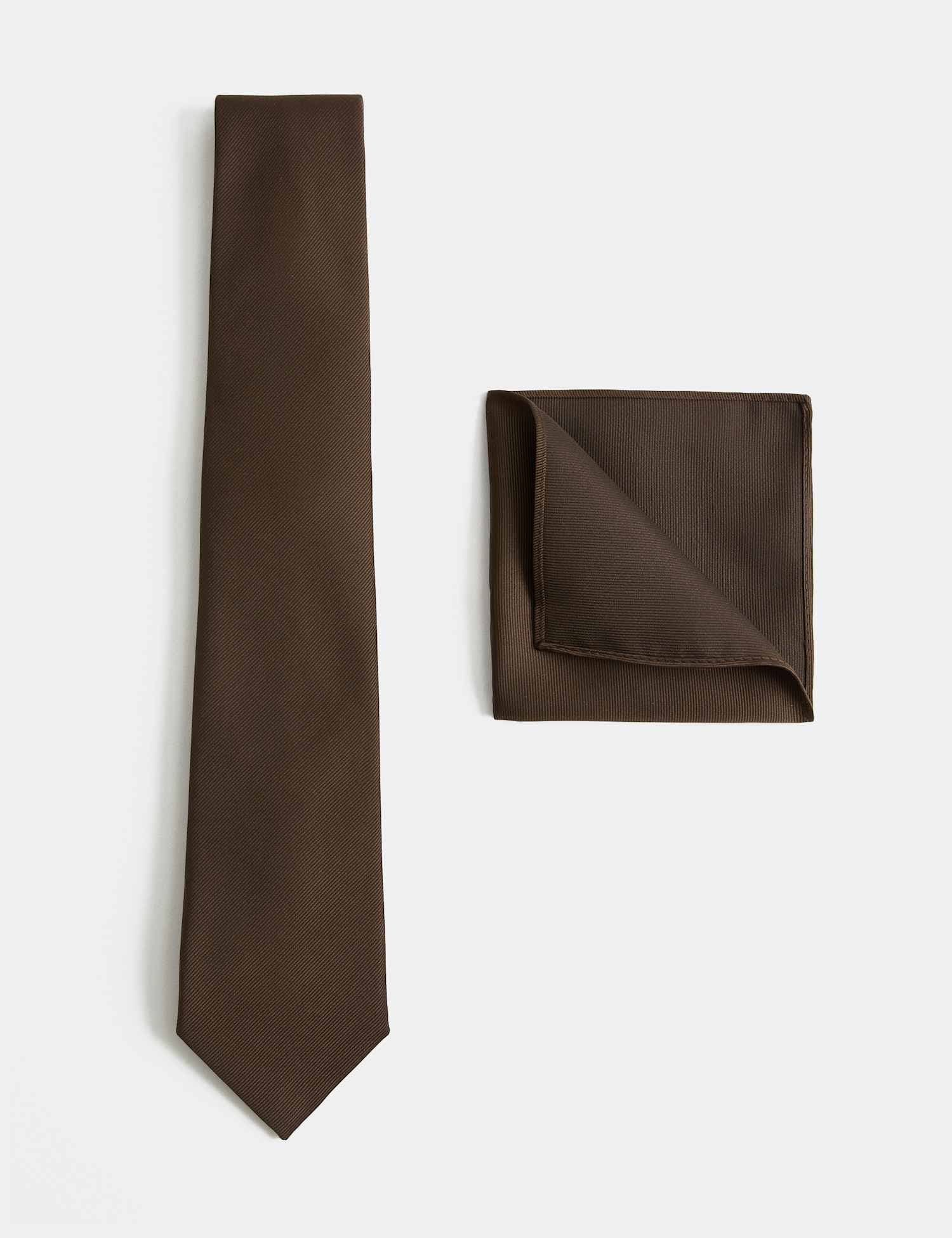 Marks & Spencer M&S Tie & Pocket Square Set Dark Brown