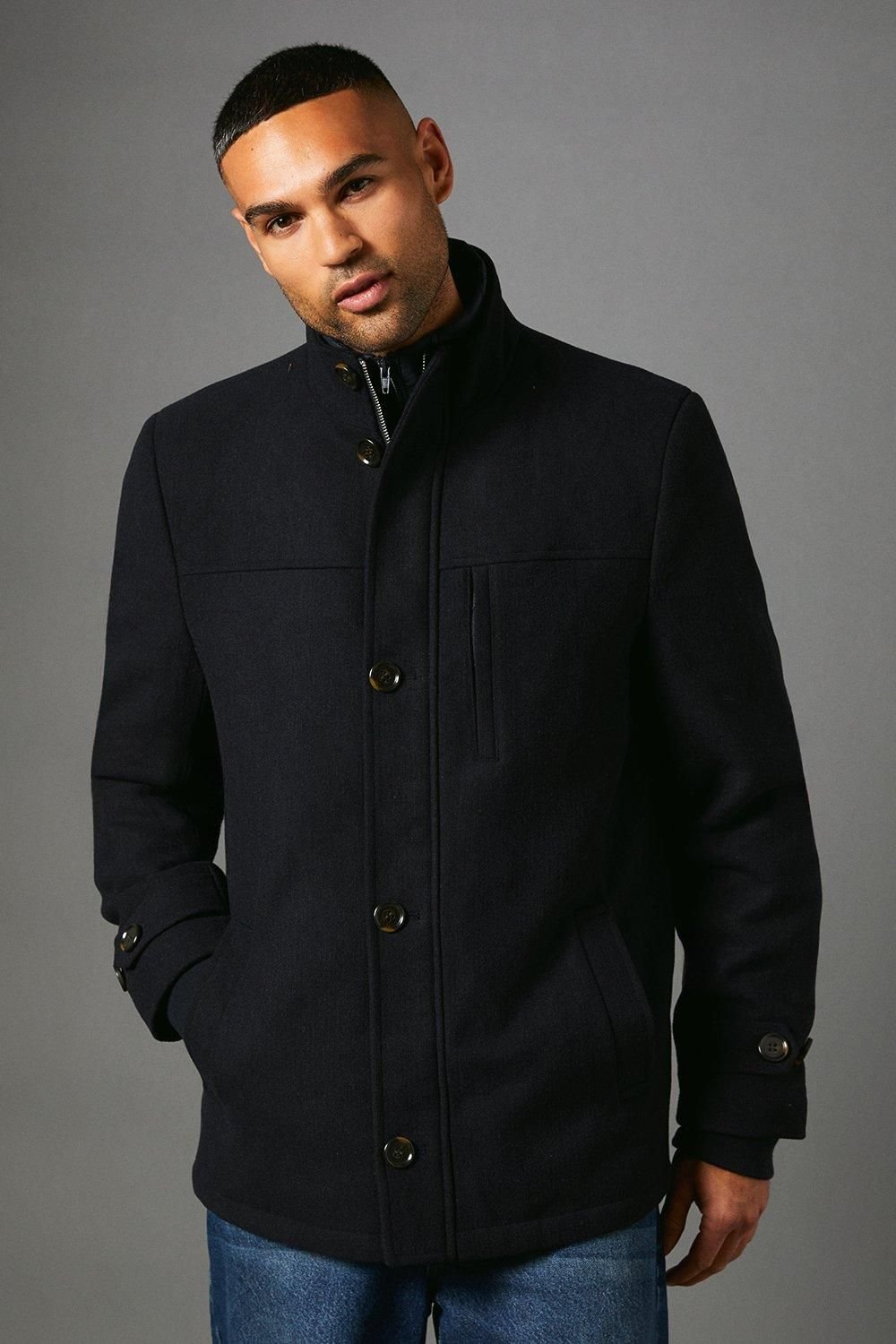 Maine Maine Men's Navy Funnel Neck Wool Blend Jacket - 2