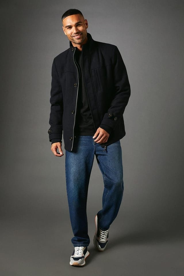 Maine Maine Men's Navy Funnel Neck Wool Blend Jacket - 2