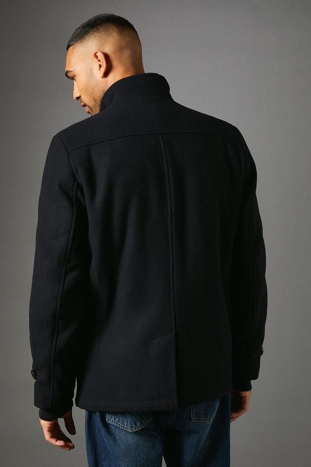 Maine Maine Men's Navy Funnel Neck Wool Blend Jacket - 3