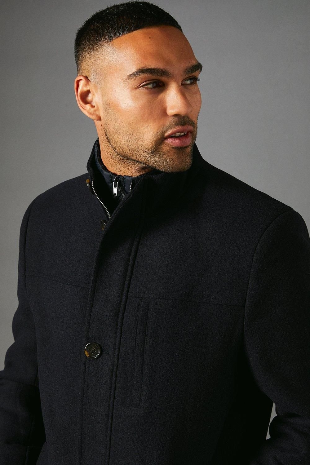 Maine Maine Men's Navy Funnel Neck Wool Blend Jacket - 4