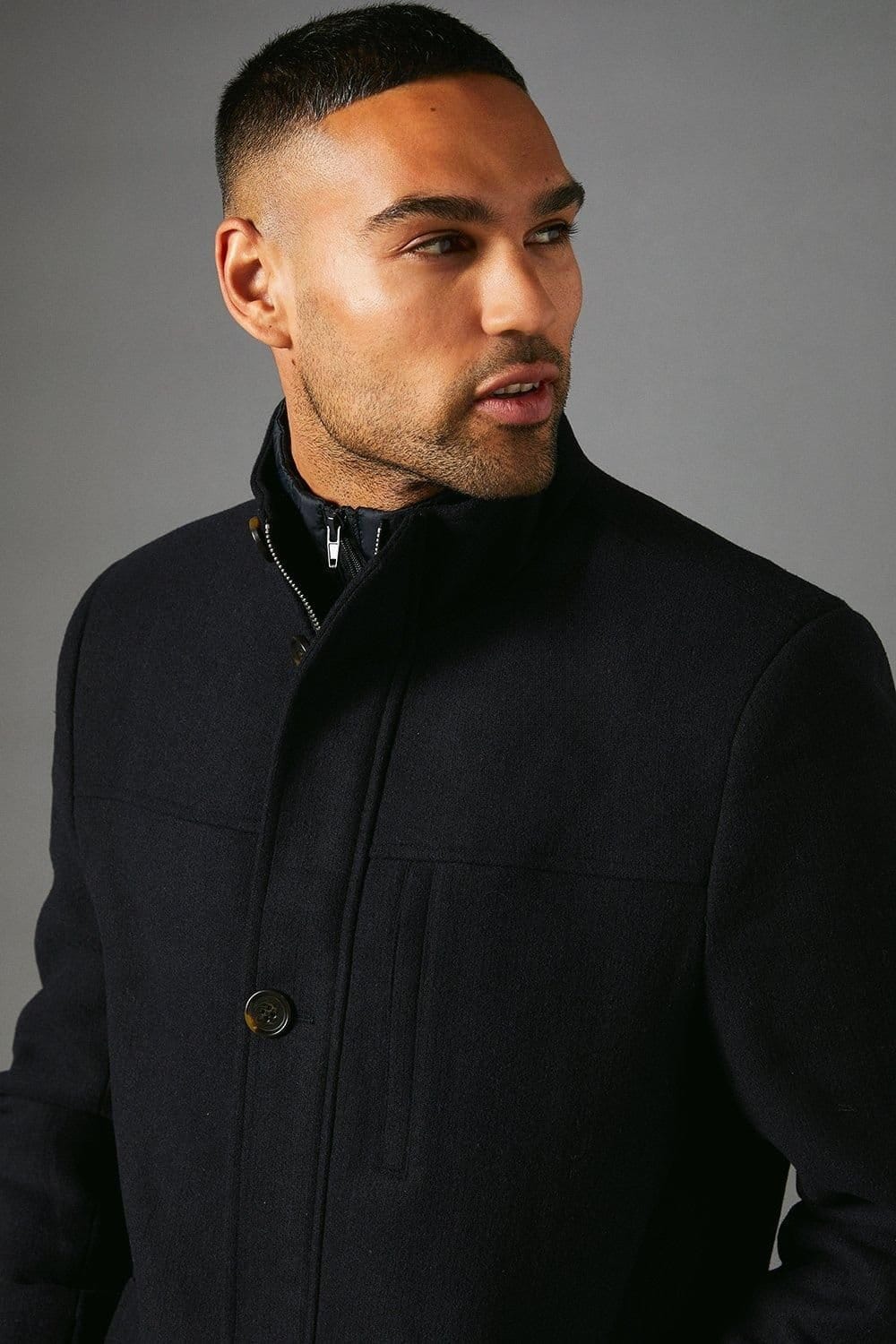 Maine Maine Men's Navy Funnel Neck Wool Blend Jacket - 4