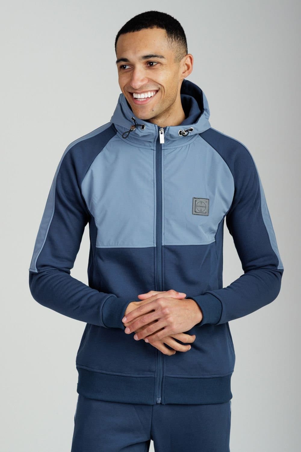 Foray Foray Men's Long Sleeve Zip Through Panelled Hoody in Navy