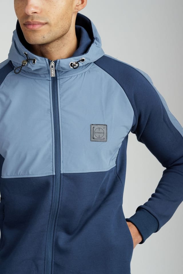 Foray Foray Men's Long Sleeve Zip Through Panelled Hoody in Navy - 3