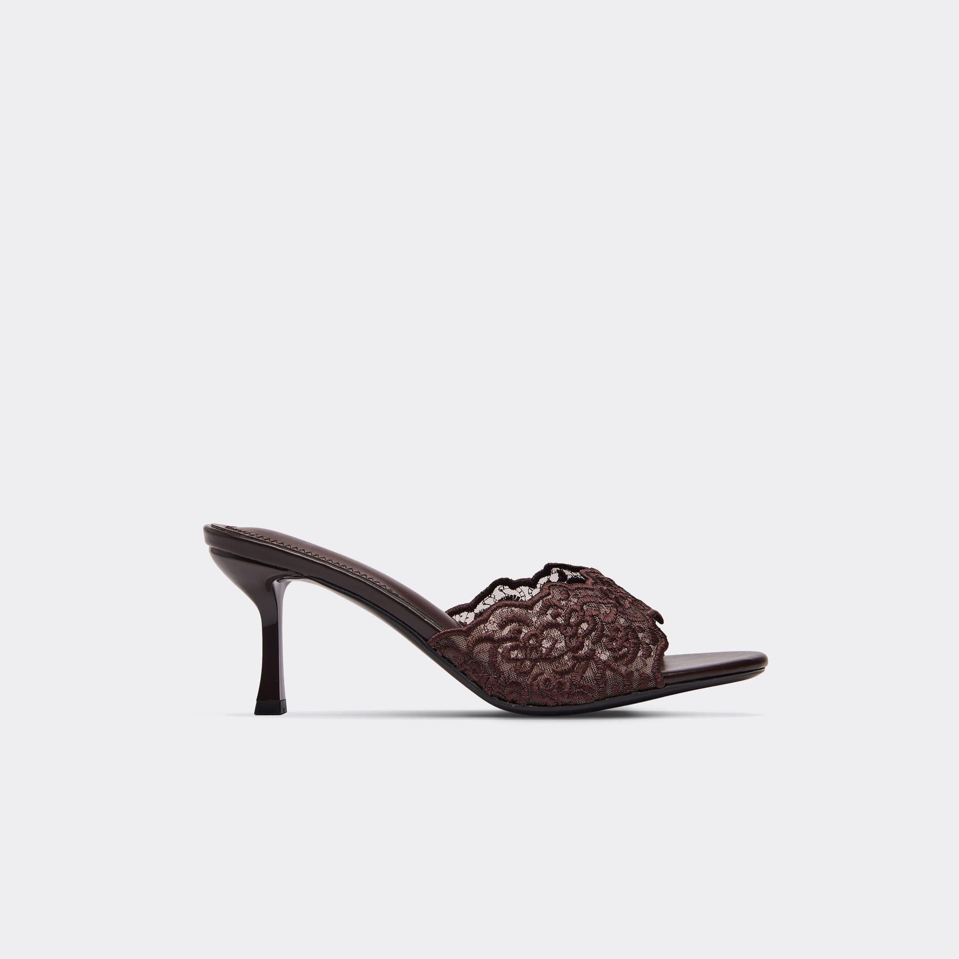 EGO Sae Lace Strap Heeled Mule In Brown Faux Leather, Women's Size UK 3