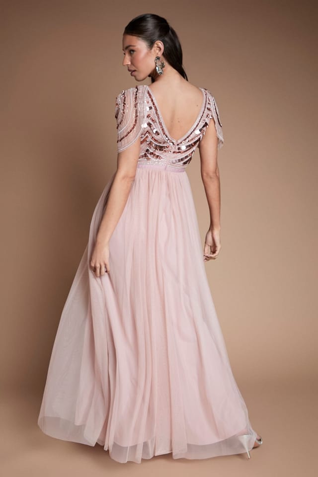 Coast Coast Women's Sparkle Drape Sleeve Bridesmaid Midi Dress in Blush - 3