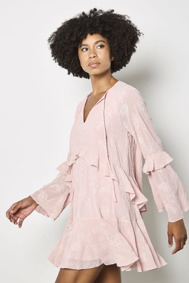 Apricot Apricot Women's Chiffon Floral Embroidered Mini Dress in Pink - 2