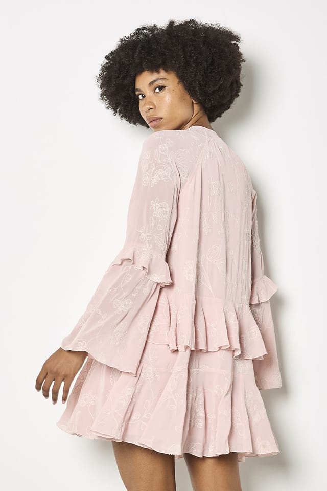 Apricot Apricot Women's Chiffon Floral Embroidered Mini Dress in Pink - 3