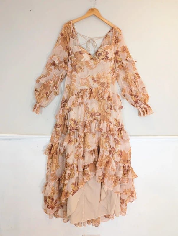 ASOS ASOS Design Dusky Apricot Floral Ruffle Wedding Guest Event Dress