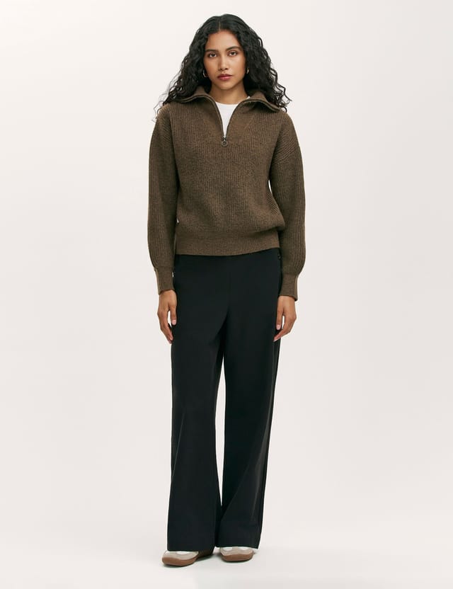 Finery London Finery London Women's Maddy Funnel Neck Half Zip Jumper in Chocolate - 2