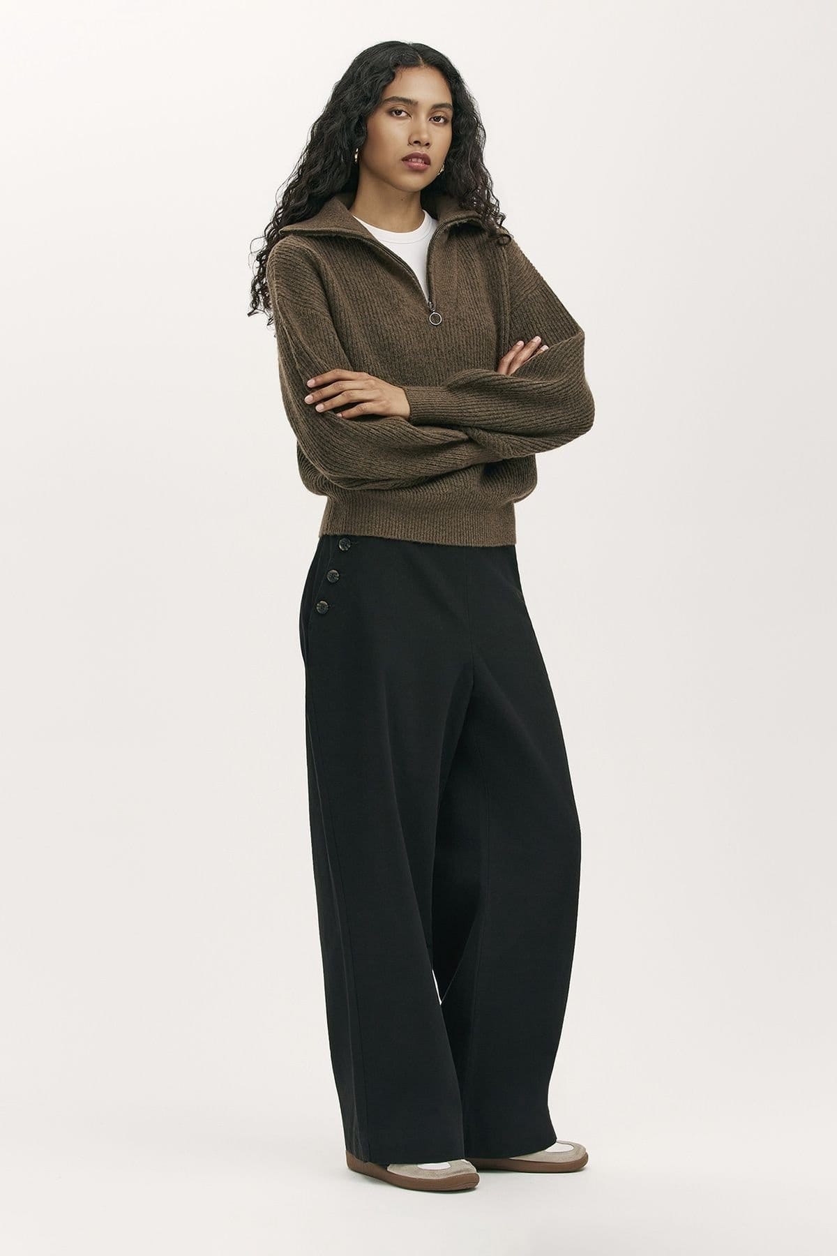 Finery London Finery London Women's Maddy Funnel Neck Half Zip Jumper in Chocolate - 4