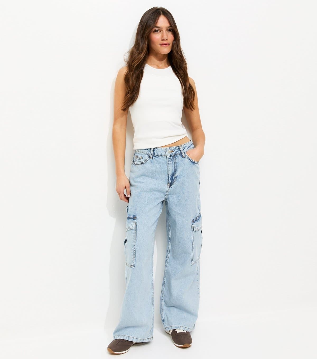 New Look Women's Petite Light Blue Cargo Jeans New Look