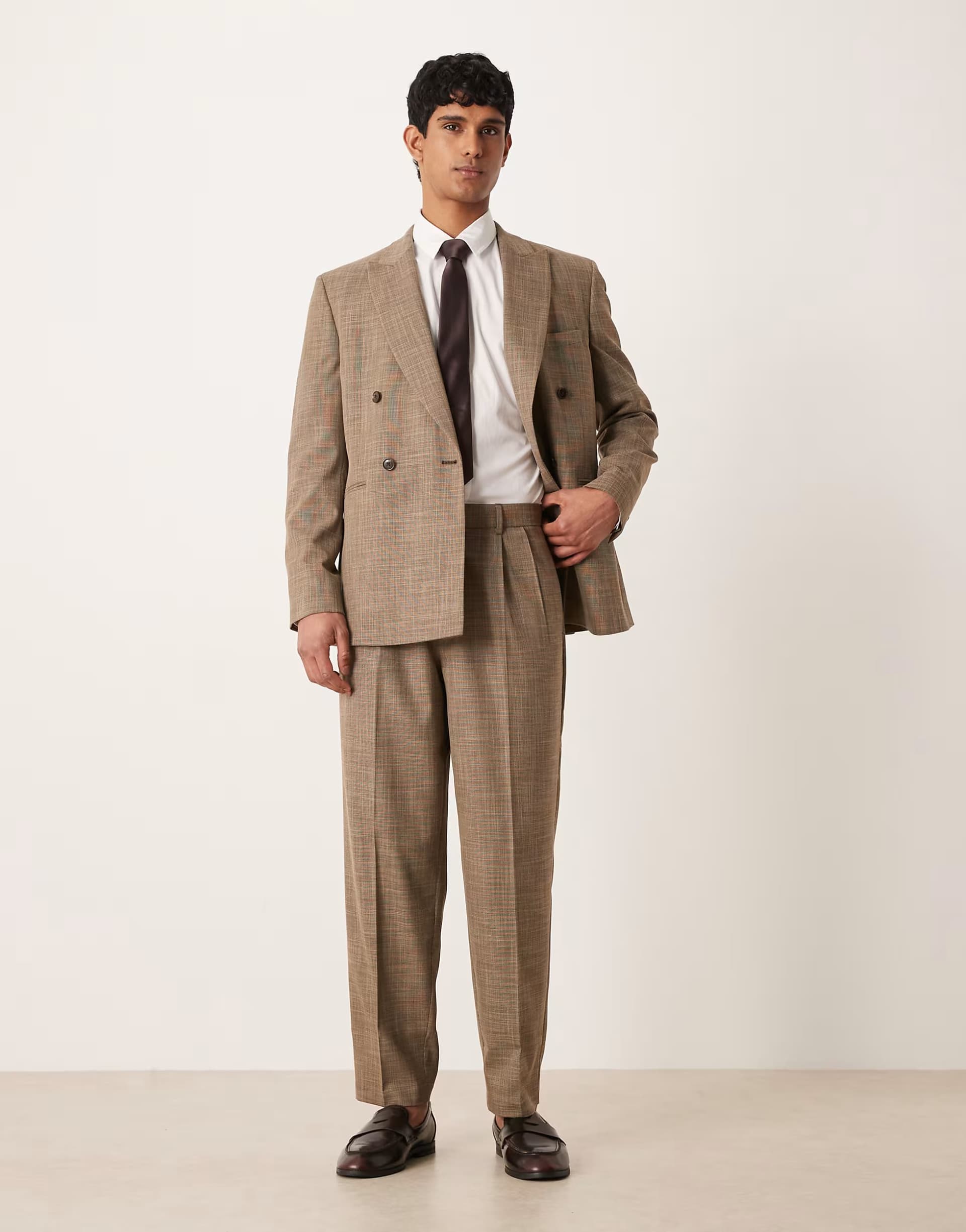 ASOS ASOS DESIGN oversized tapered suit trousers in brown cross hatch