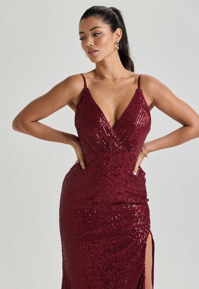 Little Black Dress Little Black Dress Women's LBD Collection Burgundy Hollywood Sequin Dress in Black - 2