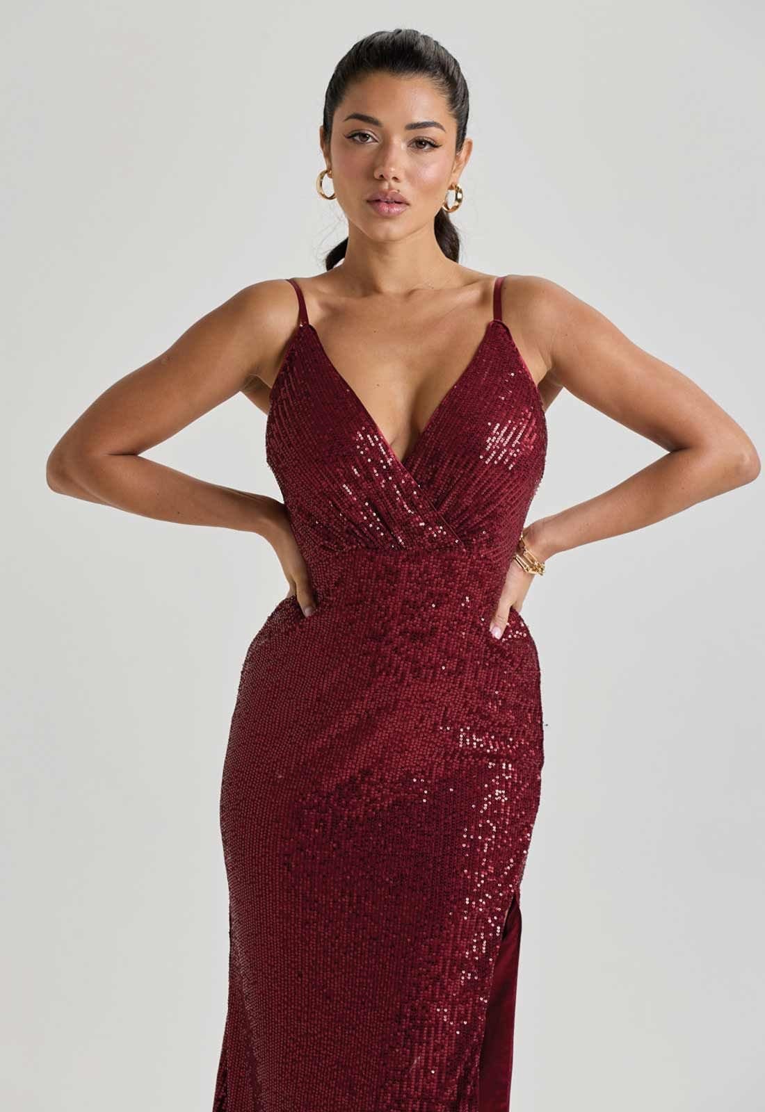 Little Black Dress Little Black Dress Women's LBD Collection Burgundy Hollywood Sequin Dress in Black - 4