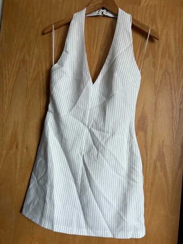 Lioness 🤍 Lioness Mariner Pinstripe Halter Mini Dress | White | Size S | BNWT