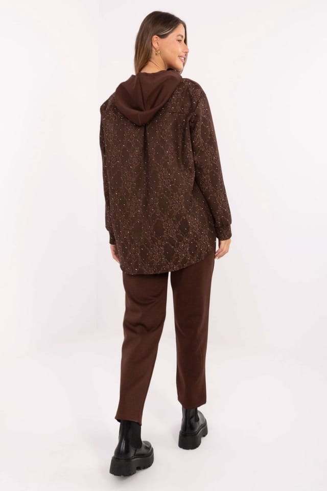 Love Lace Love Lace Women's Casual Hoodie & Lace Detail Pants Set in Brown - 2